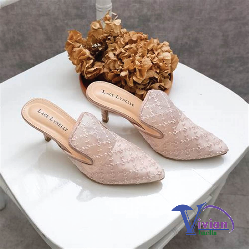 LACE LYNELLE HEELS - sandal selop wanita branded 2023 - vivianbaella